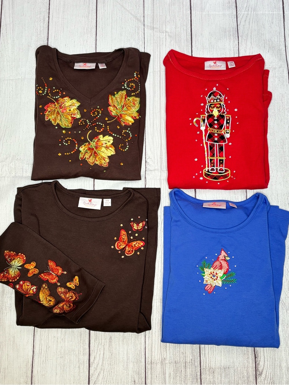 Quacker Factory 4 Embroidered Shirt Holiday Bundle Christmas and Fall Size XXS